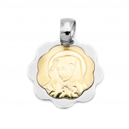 Medaglie Sacro In Oro Giallo 750 Con Madonna Bordo Bianco